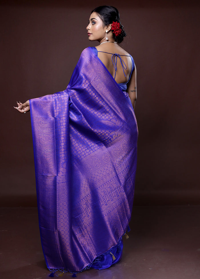 Blue Dupion Silk Saree With Blouse Piece