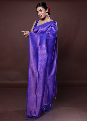 Blue Dupion Silk Saree With Blouse Piece