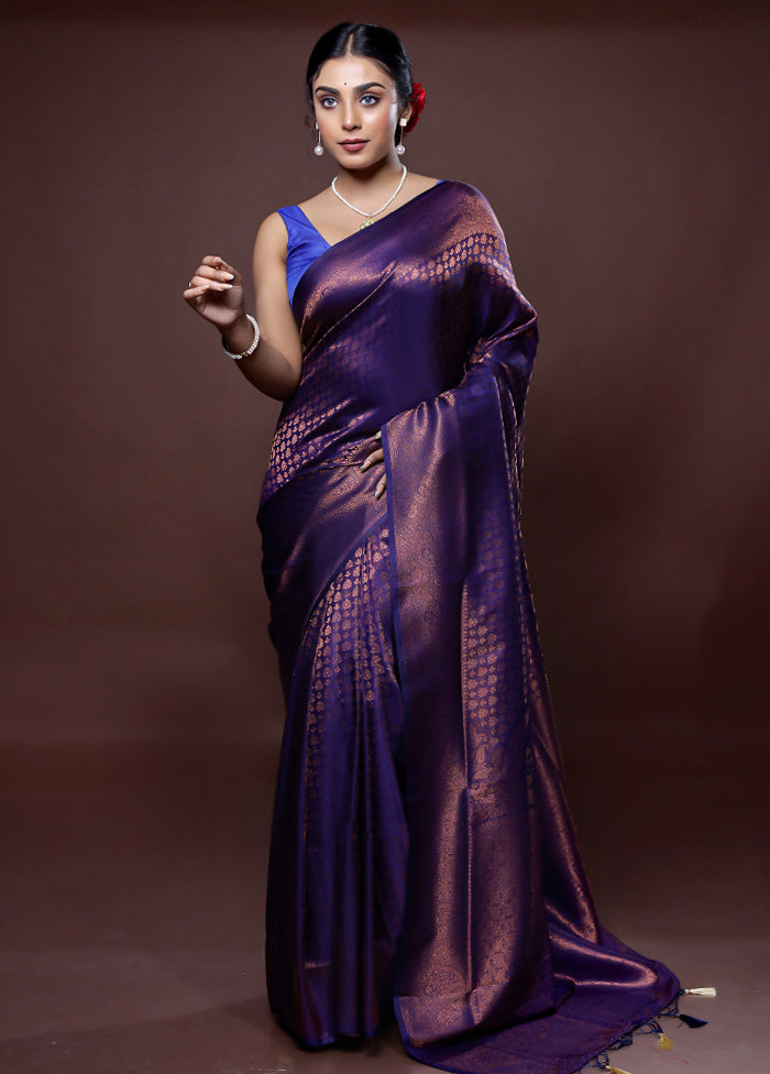 Purple Dupion Silk Saree With Blouse Piece