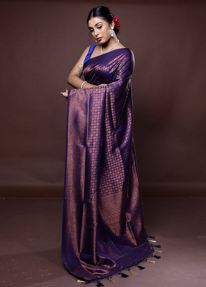 Purple Dupion Silk Saree With Blouse Piece