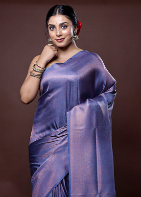 Blue Dupion Silk Saree With Blouse Piece