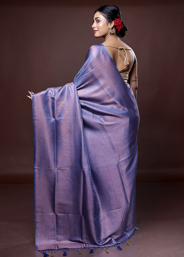 Blue Dupion Silk Saree With Blouse Piece