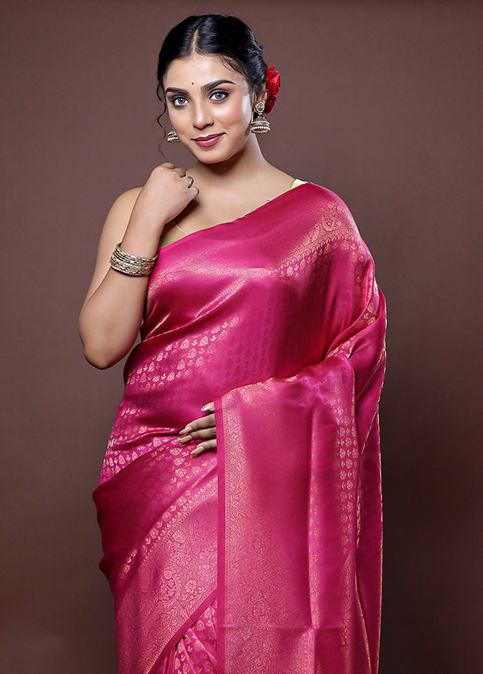 Pink Dupion Silk Saree With Blouse Piece