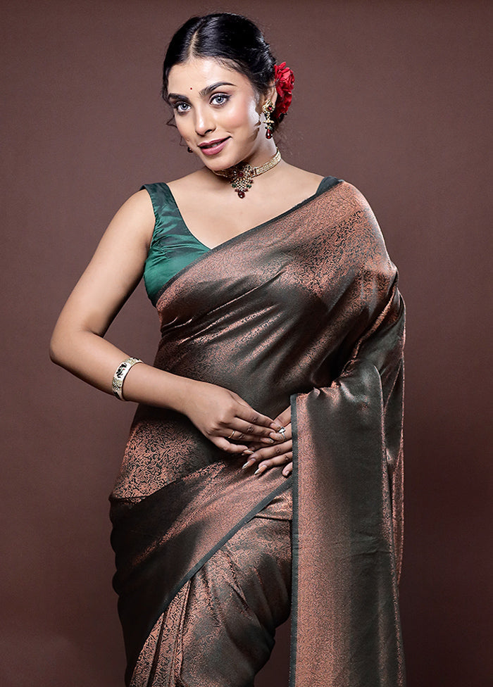 Green Dupion Silk Saree With Blouse Piece