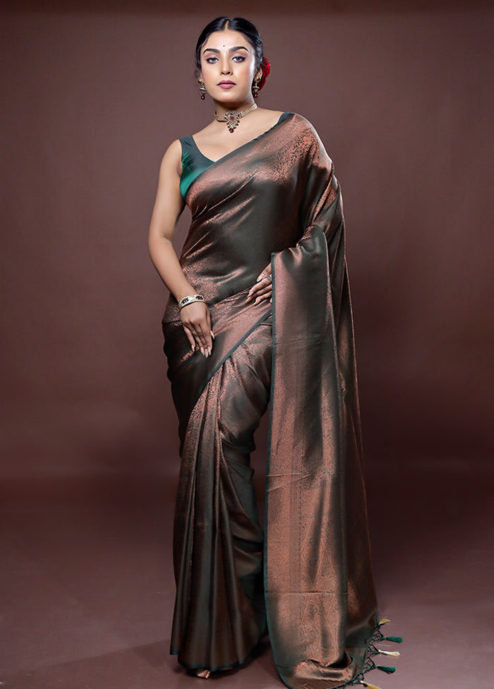 Green Dupion Silk Saree With Blouse Piece