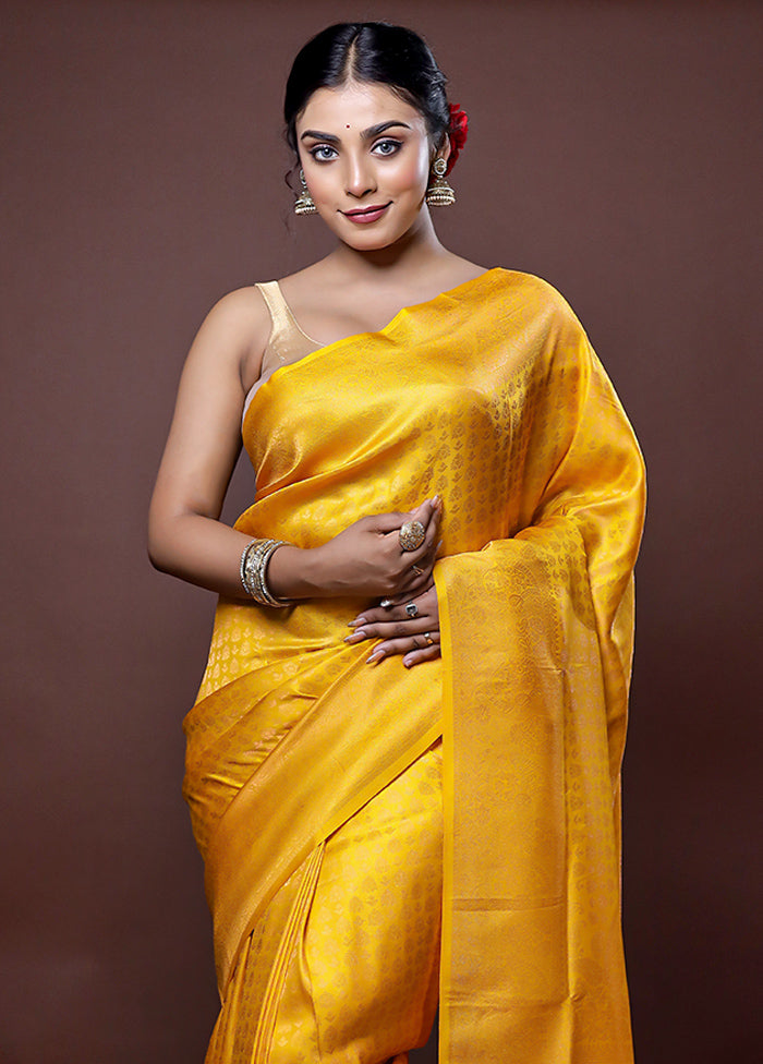 Yellow Dupion Silk Saree With Blouse Piece