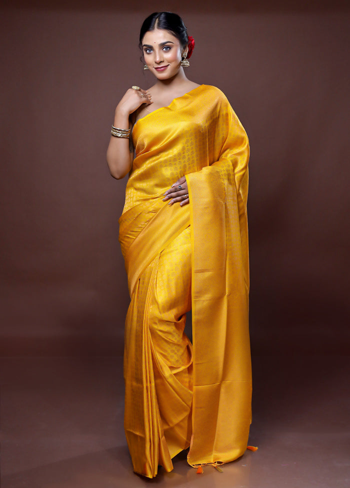 Yellow Dupion Silk Saree With Blouse Piece