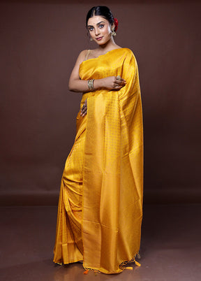 Yellow Dupion Silk Saree With Blouse Piece