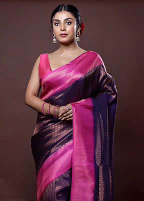 Blue Dupion Silk Saree With Blouse Piece