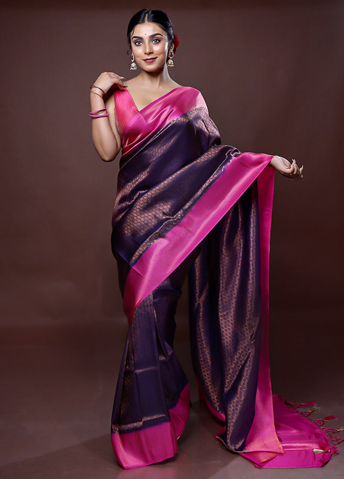 Blue Dupion Silk Saree With Blouse Piece