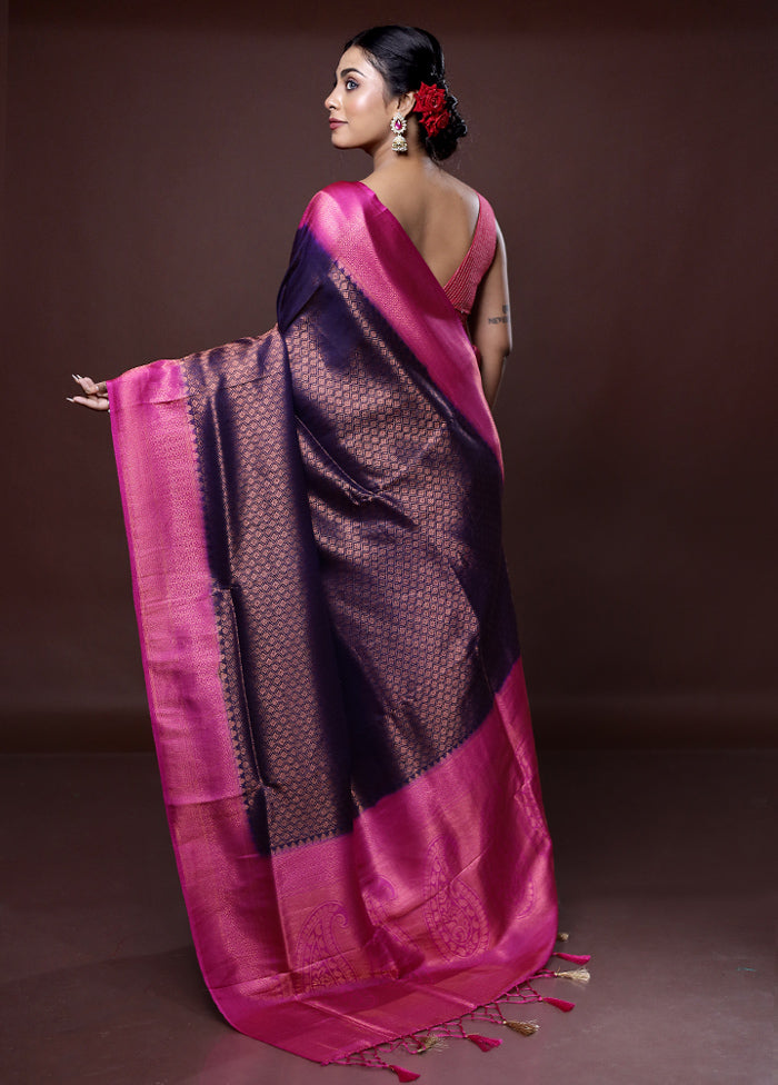 Blue Dupion Silk Saree With Blouse Piece