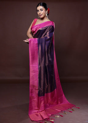 Blue Dupion Silk Saree With Blouse Piece