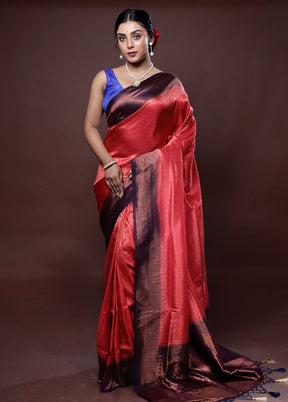 Red Dupion Silk Saree With Blouse Piece