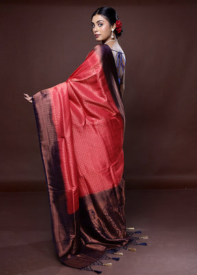 Red Dupion Silk Saree With Blouse Piece