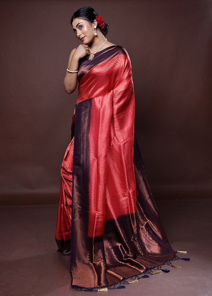 Red Dupion Silk Saree With Blouse Piece