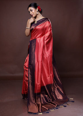 Red Dupion Silk Saree With Blouse Piece