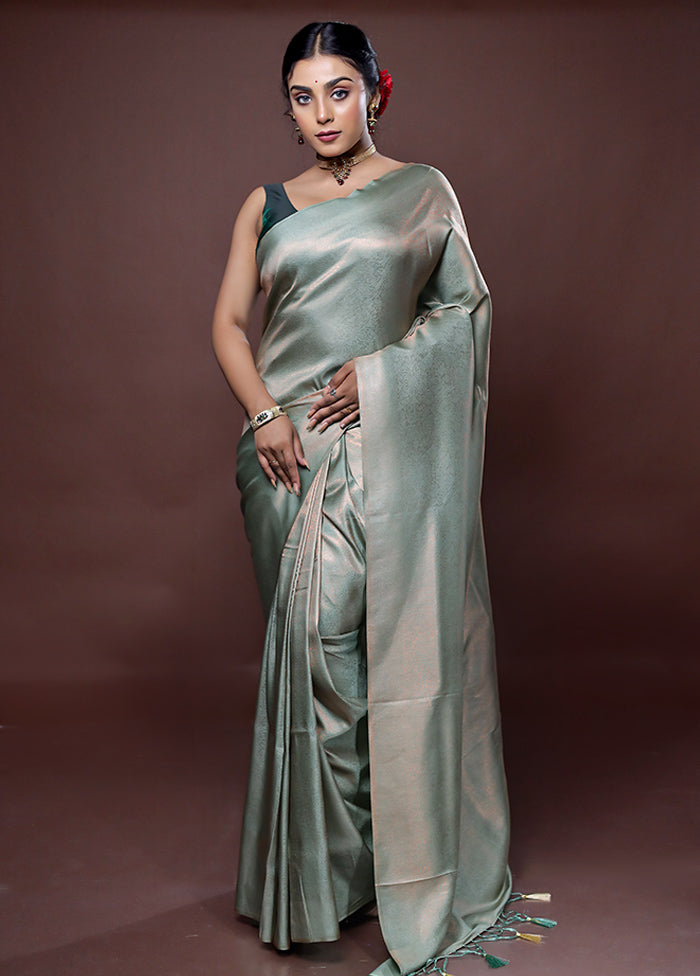 Grey Dupion Silk Saree With Blouse Piece