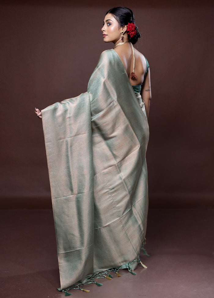 Green Dupion Silk Saree With Blouse Piece