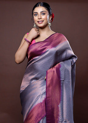 Grey Dupion Silk Saree With Blouse Piece