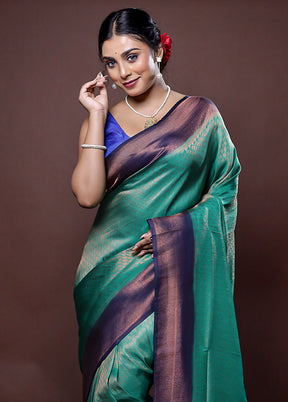 Green Dupion Silk Saree With Blouse Piece