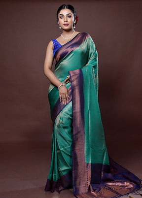 Green Dupion Silk Saree With Blouse Piece