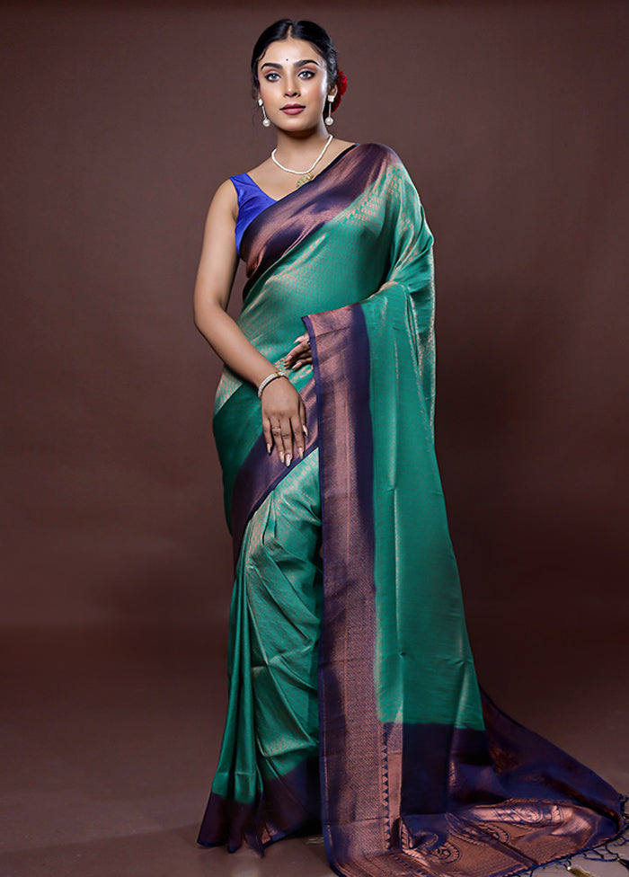 Green Dupion Silk Saree With Blouse Piece