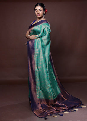 Green Dupion Silk Saree With Blouse Piece