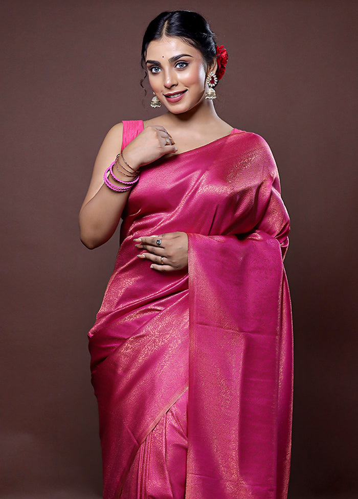 Pink Dupion Silk Saree With Blouse Piece