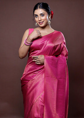 Pink Dupion Silk Saree With Blouse Piece