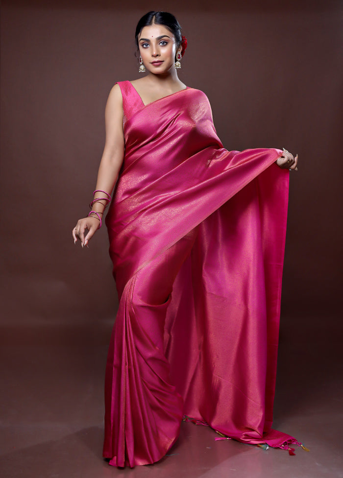 Pink Dupion Silk Saree With Blouse Piece