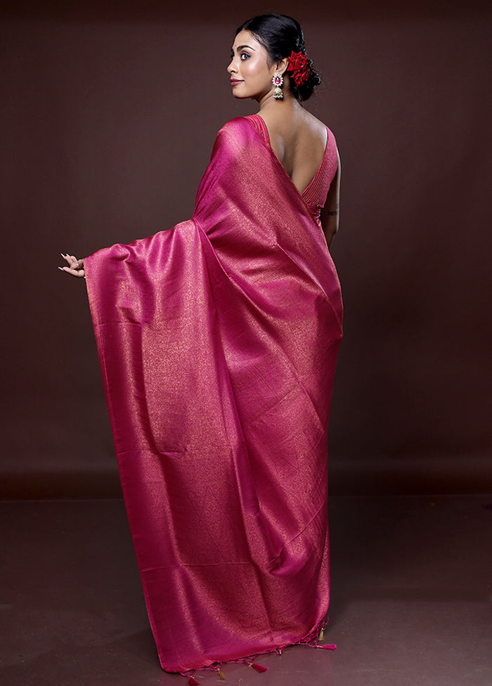 Pink Dupion Silk Saree With Blouse Piece