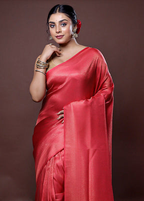 Red Dupion Silk Saree With Blouse Piece