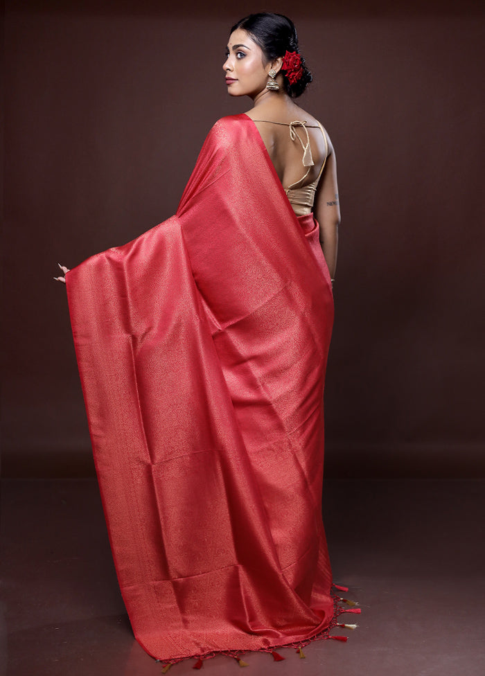 Red Dupion Silk Saree With Blouse Piece