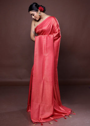 Red Dupion Silk Saree With Blouse Piece