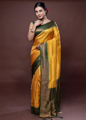 Yellow Dupion Silk Saree With Blouse Piece