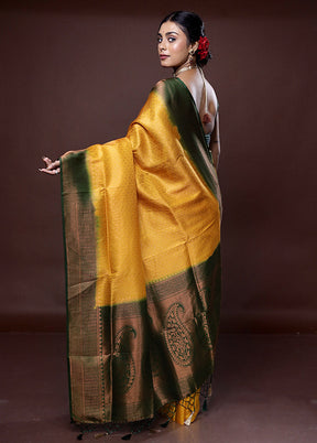 Yellow Dupion Silk Saree With Blouse Piece