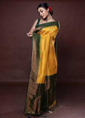 Yellow Dupion Silk Saree With Blouse Piece