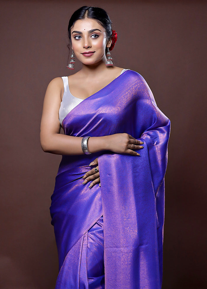 Blue Dupion Silk Saree With Blouse Piece