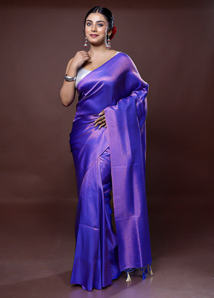 Blue Dupion Silk Saree With Blouse Piece