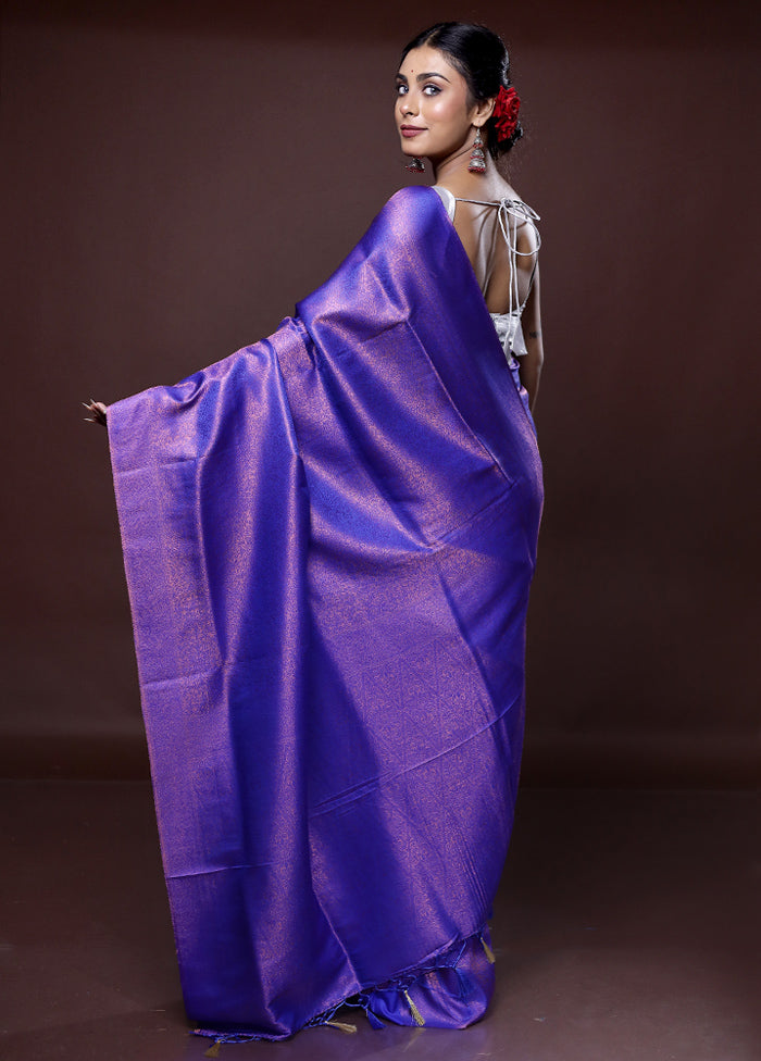 Blue Dupion Silk Saree With Blouse Piece