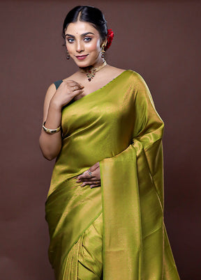 Green Dupion Silk Saree With Blouse Piece