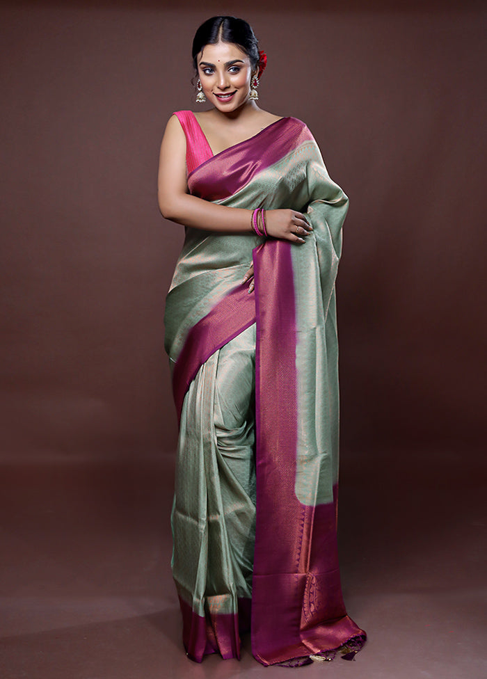 Green Dupion Silk Saree With Blouse Piece