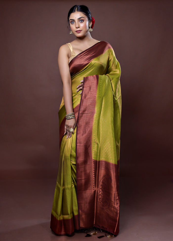 Green Dupion Silk Saree With Blouse Piece