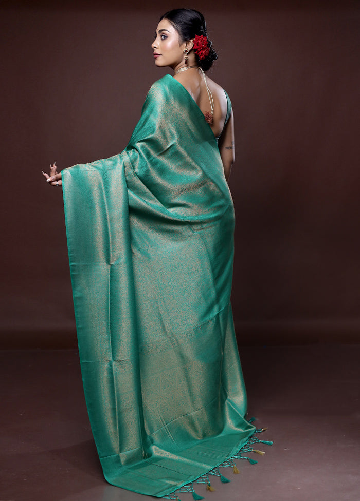 Green Dupion Silk Saree With Blouse Piece