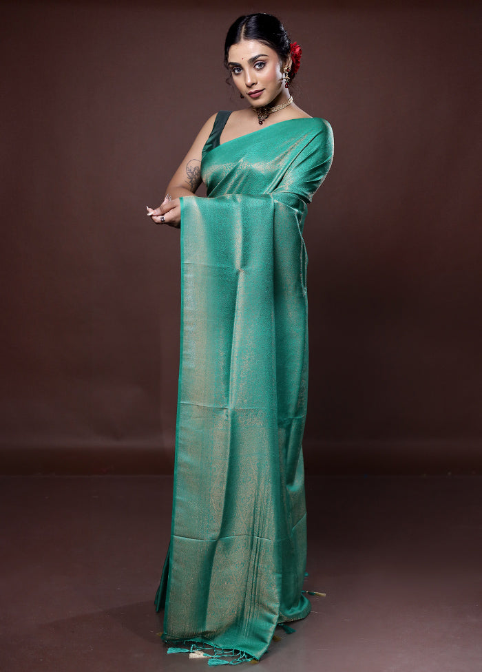 Green Dupion Silk Saree With Blouse Piece