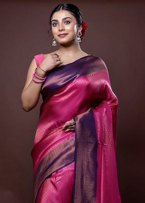 Pink Dupion Silk Saree With Blouse Piece