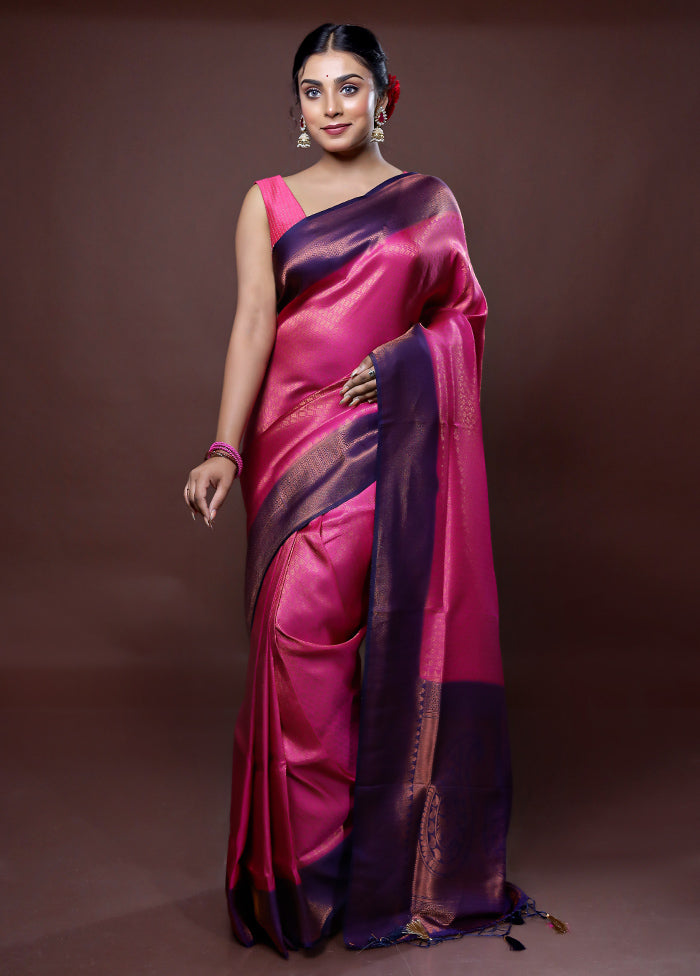 Pink Dupion Silk Saree With Blouse Piece