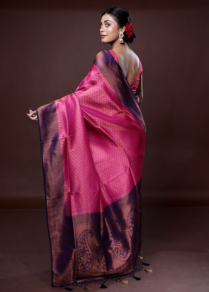 Pink Dupion Silk Saree With Blouse Piece