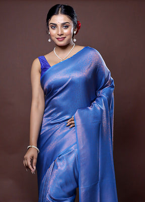 Blue Dupion Silk Saree With Blouse Piece