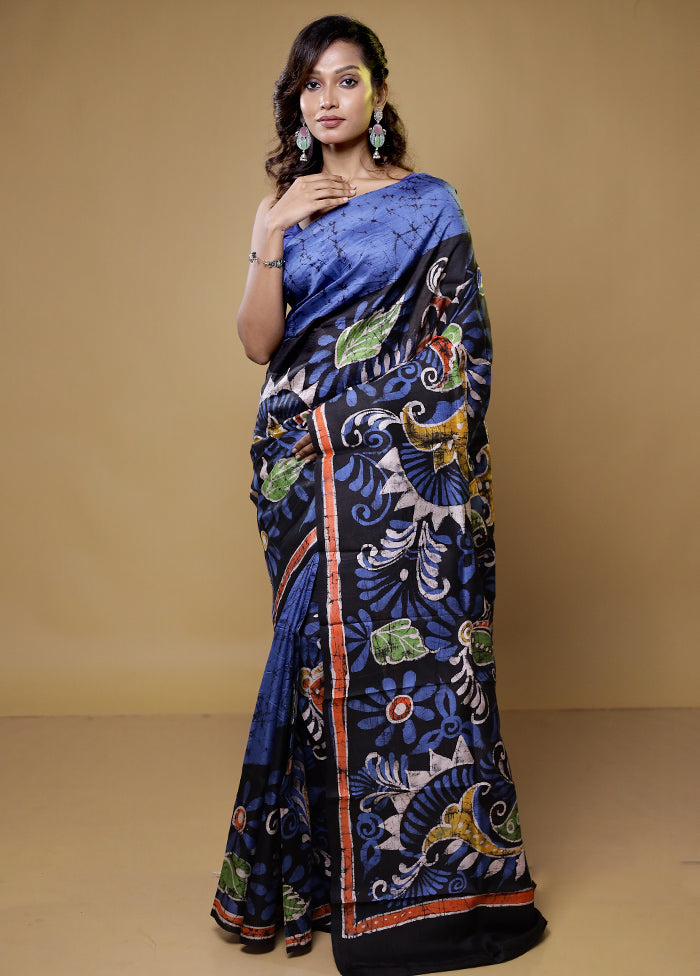 Black Printed Pure Silk Saree Without Blouse Piece